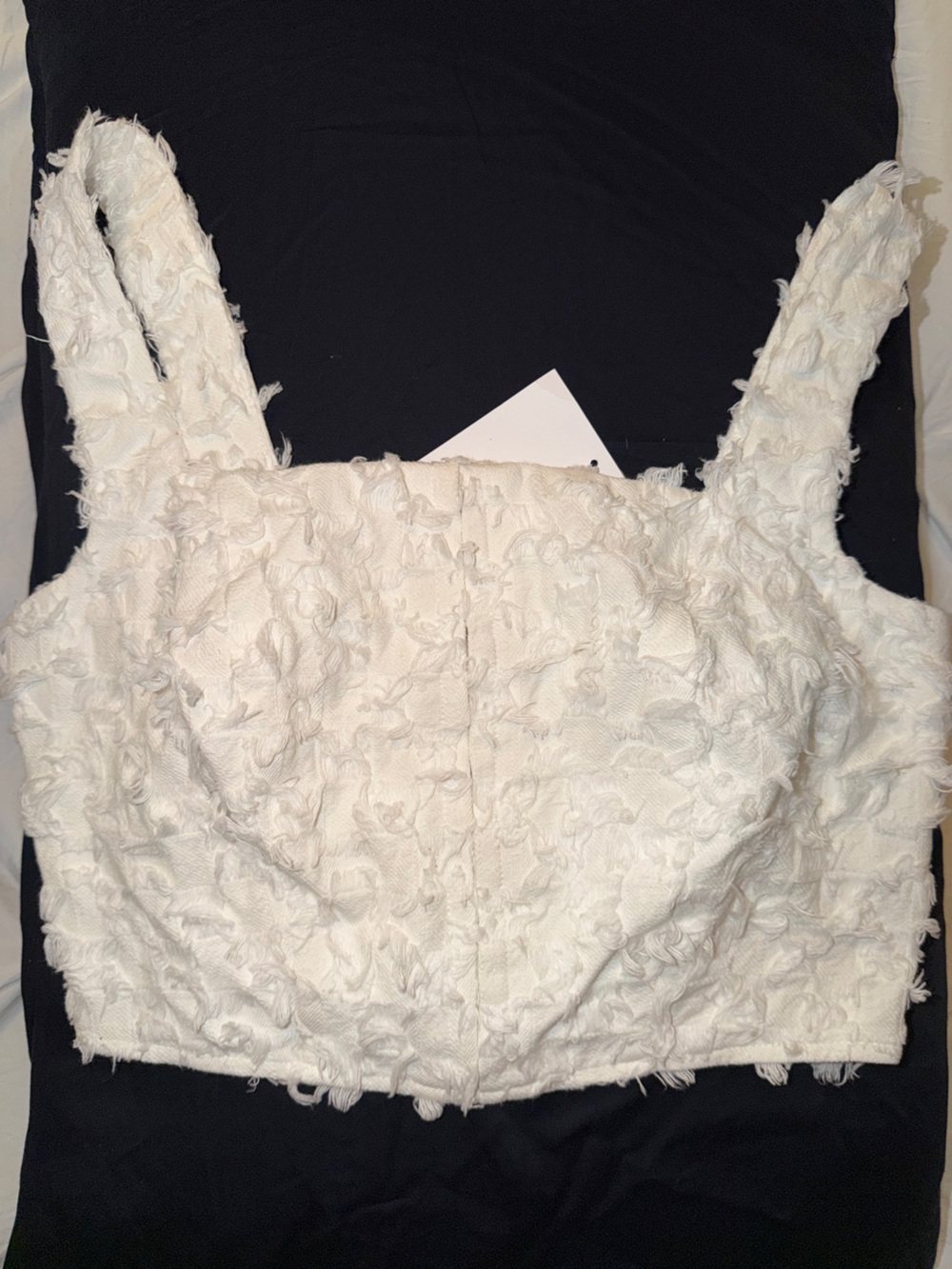 Avec Les Filles White Textured Cropped Tank Top